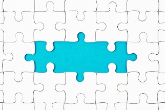 jigsaw puzzle with blue pieces in the middle